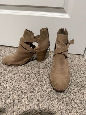 Rampage Taupe Suede Cutout Stack Heel Ankle Boots